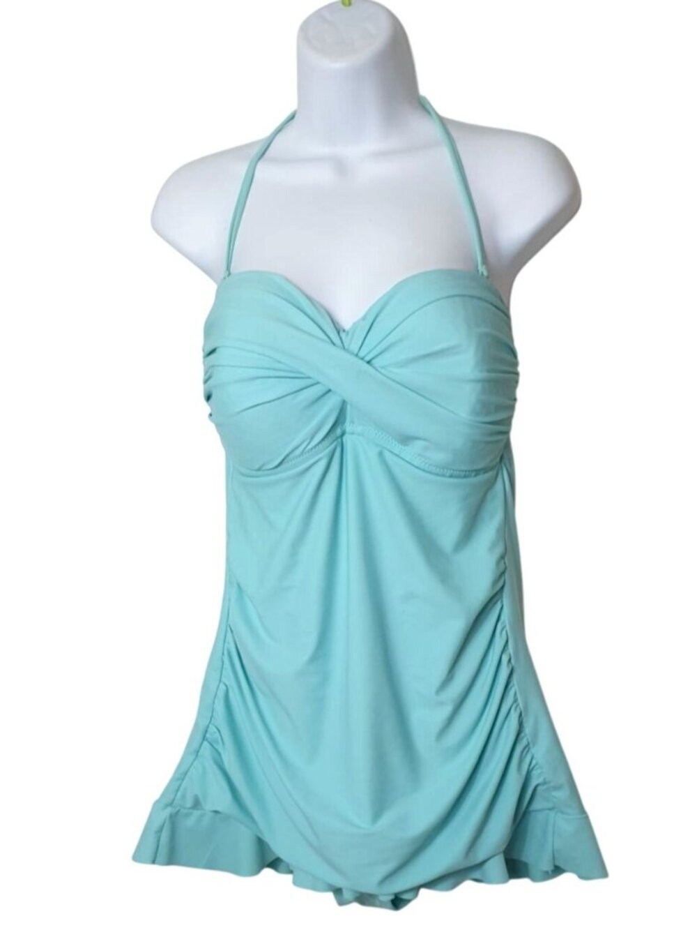 Kenneth Cole Womens 10 Swim Dress Mint Green Halter Skirted Swimsuit Beach Vacay
